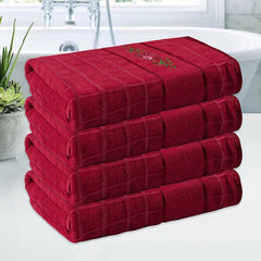 Kuber Industries Rectangle Super Absorbent Bath Towel 2000 Gsm | Soft & Comfortable Swimming & Bathing Towels | Gold Flower (Red)- Pack Of 4