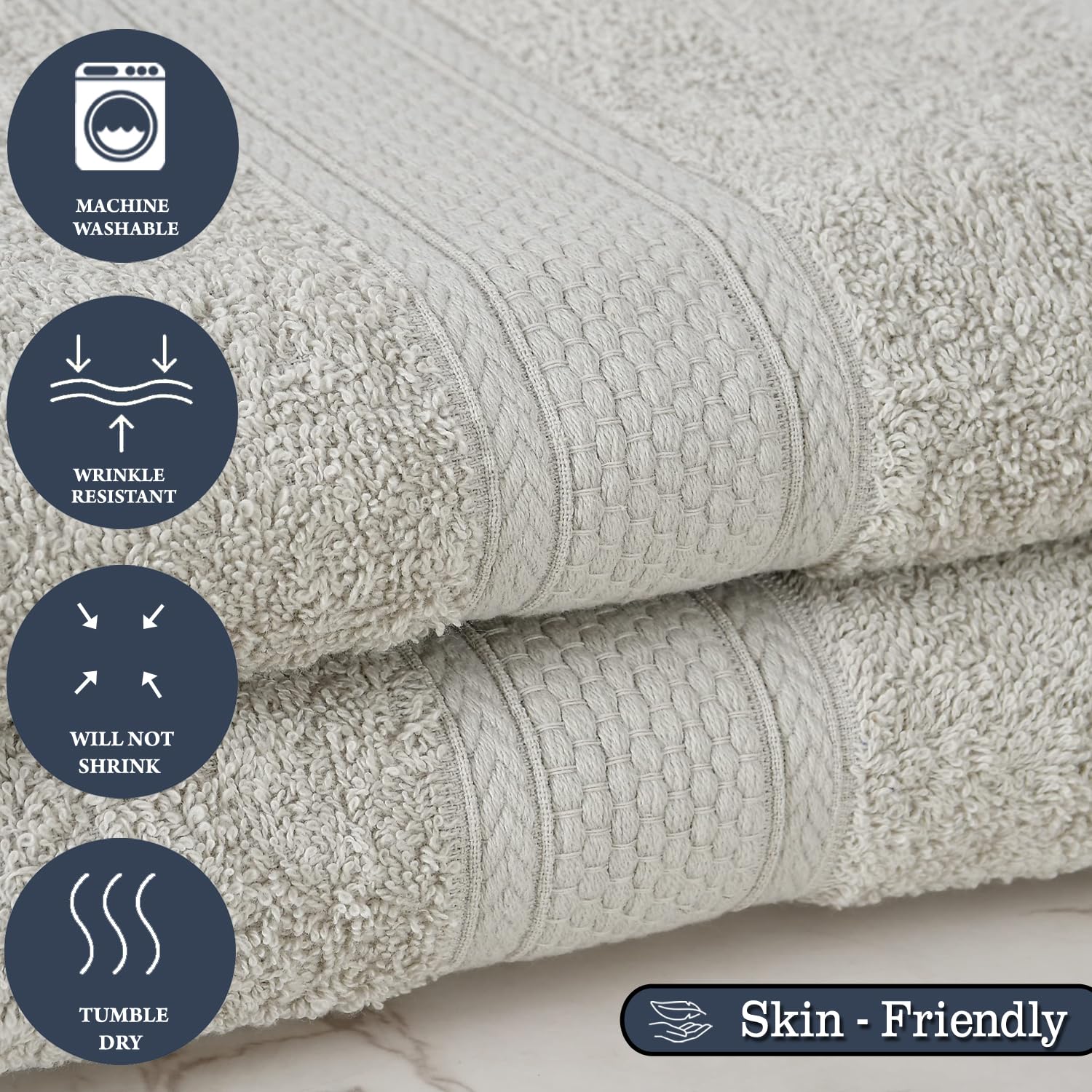 Fresh From Loom Luxury Edition Egyptian 100% Pure Cotton Bath Towel 1200 Gsm | High Water Heavy Soft Dual Stitched Bath Towel (Light Grey) - 2 Pcs