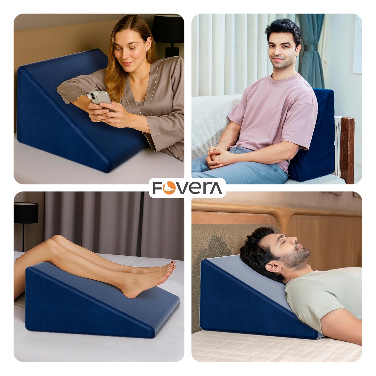Wedge Pillows, Orthopedic Memory Foam Back Support For Bed, Navy Blue, Medium Size - 18 L X 17.5 W X 11 H Inch | Wedge Cushion, For Acid Reflux, Snoring, Leg Elevation, Removable Cover