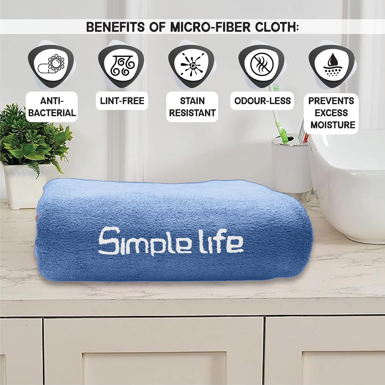 Housse Premium Soft Microfiber Embroidery Bath Towel 350 Gsm | Soft Absorbent Quick-Drying Sweat Towel (Dark Blue)