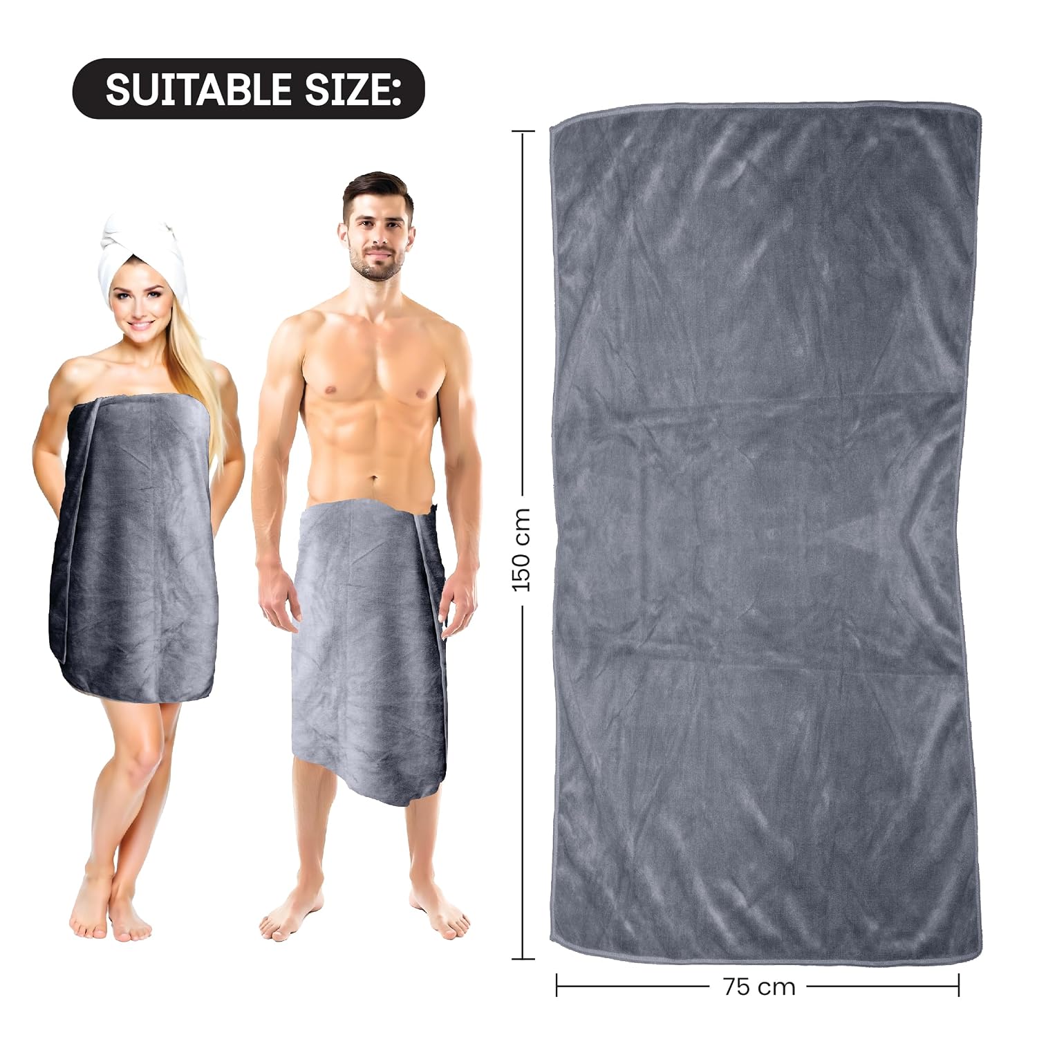 Housse Premium Microfiber Bath Towel 550 Gsm | Extra Large Quick Dry Towels For Women & Men | Super Soft Plush | Ultra Absorbent For Home Swimming Sports & Travel (Natural Grey)