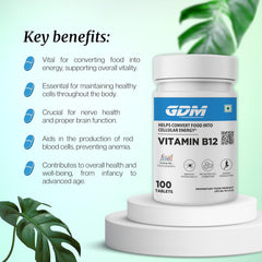 Gdm Vitamin B12 Supplement , Boost Energy Level , Good For Digestion , For Both Men & Women | 100 Veg Tablets , 150gm 0.3lbs