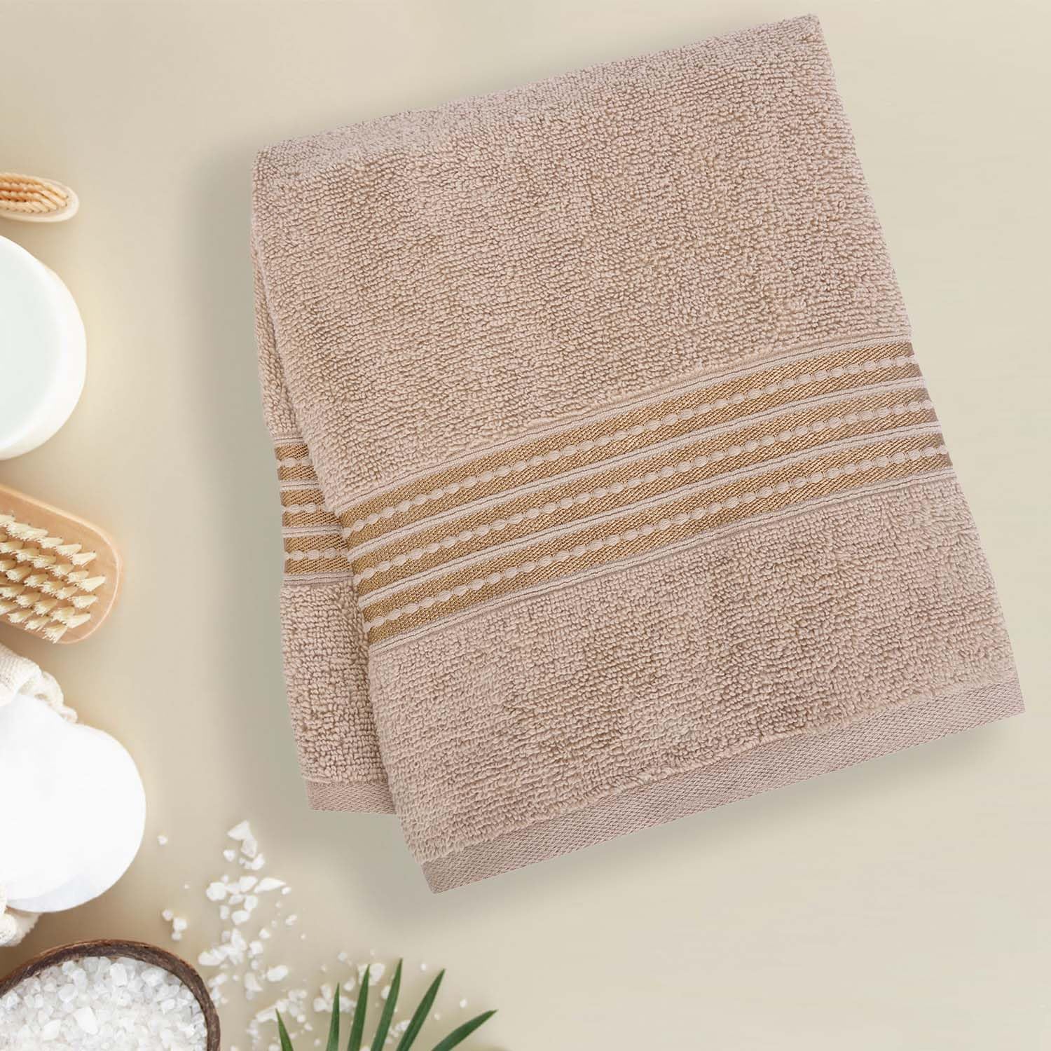 Micro Cotton Remy Basel Luxury Terry Cotton Bath Towel 550 Gsm | Super Comfortable 100% Long Staple Cotton Bath Towel (Apricot)