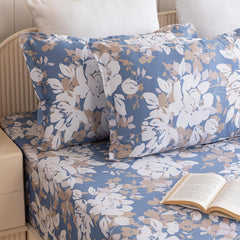 All Around Elastic Bedsheet For King Size Bed With 2 Matching Pillow Covers | 78 X 72 Inches, White & Blue | Super Soft & Breathable