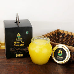 Premium A2 Pure Desi Cow Bilona Ghee By V - Truss Organics | Traditional Vedic Bilona Method Healthy Desi Cow Ghee Perfect For Calcium | (500ml) 16.9 Ounce | Jar Pack