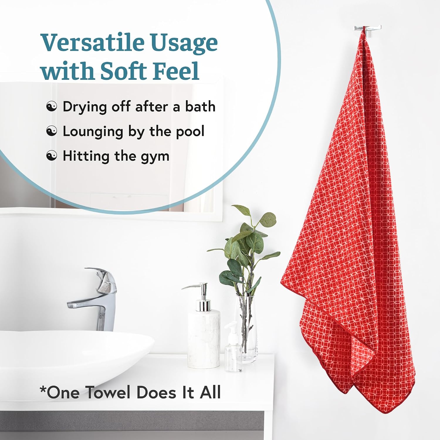 Heart Home Microfibre Bath Towel 800 Gsm | Quick Dry Absorbent Gym Sweat Workout & Shower Body Towel - Red & Golden (2 Pcs)
