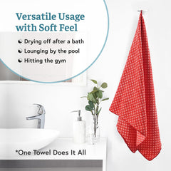 Heart Home Microfibre Bath Towel 1680 Gsm | Quick Dry Absorbent Gym Sweat Workout & Shower Body Towel - Red & Golden (6 Pcs)