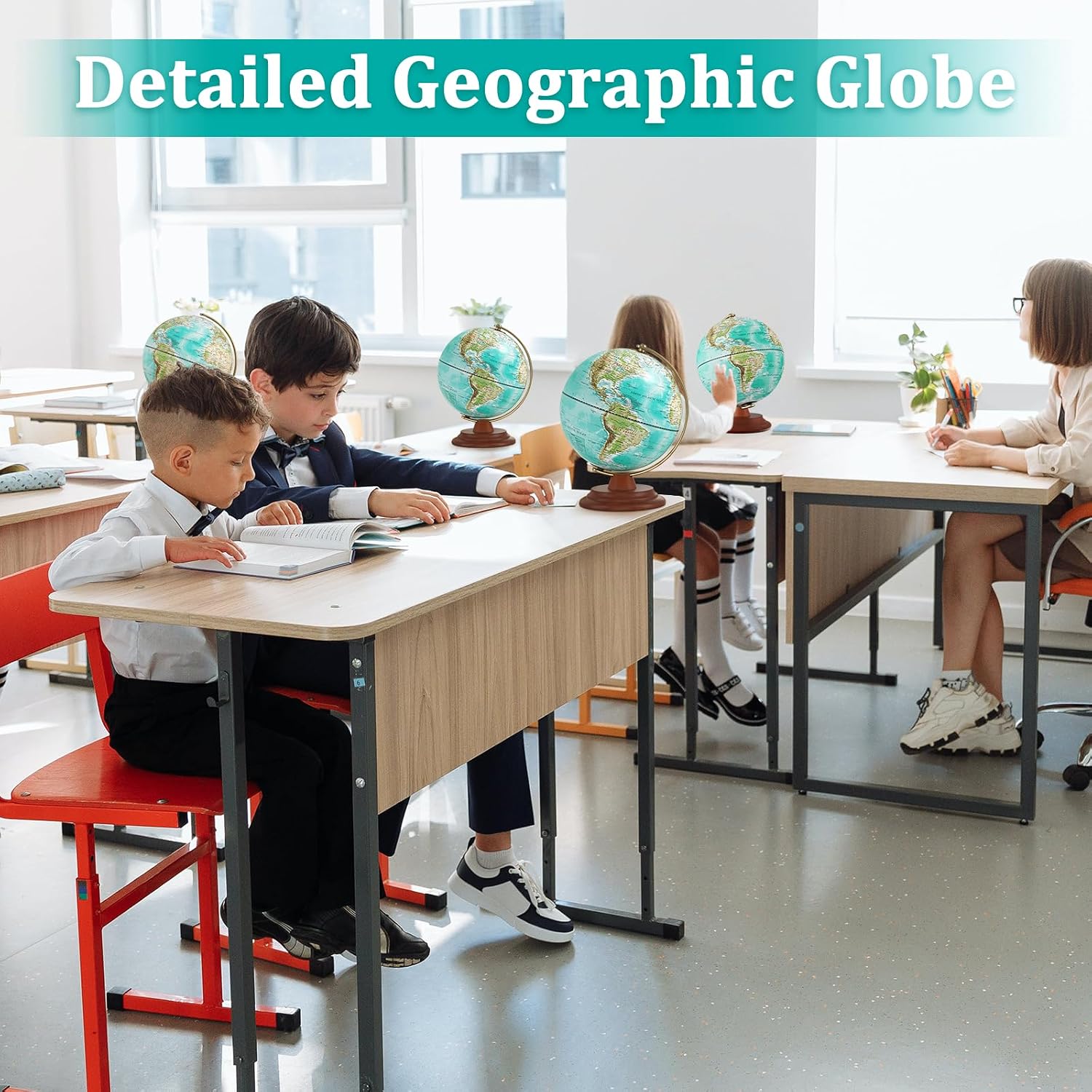 Illuminated Globe Of The World With Wooden Stand, 8'' World Globe For Kids & Adults, Geography Learning Built - Led Night Light, Home, Office, Classroom Decor, Pack Of 1