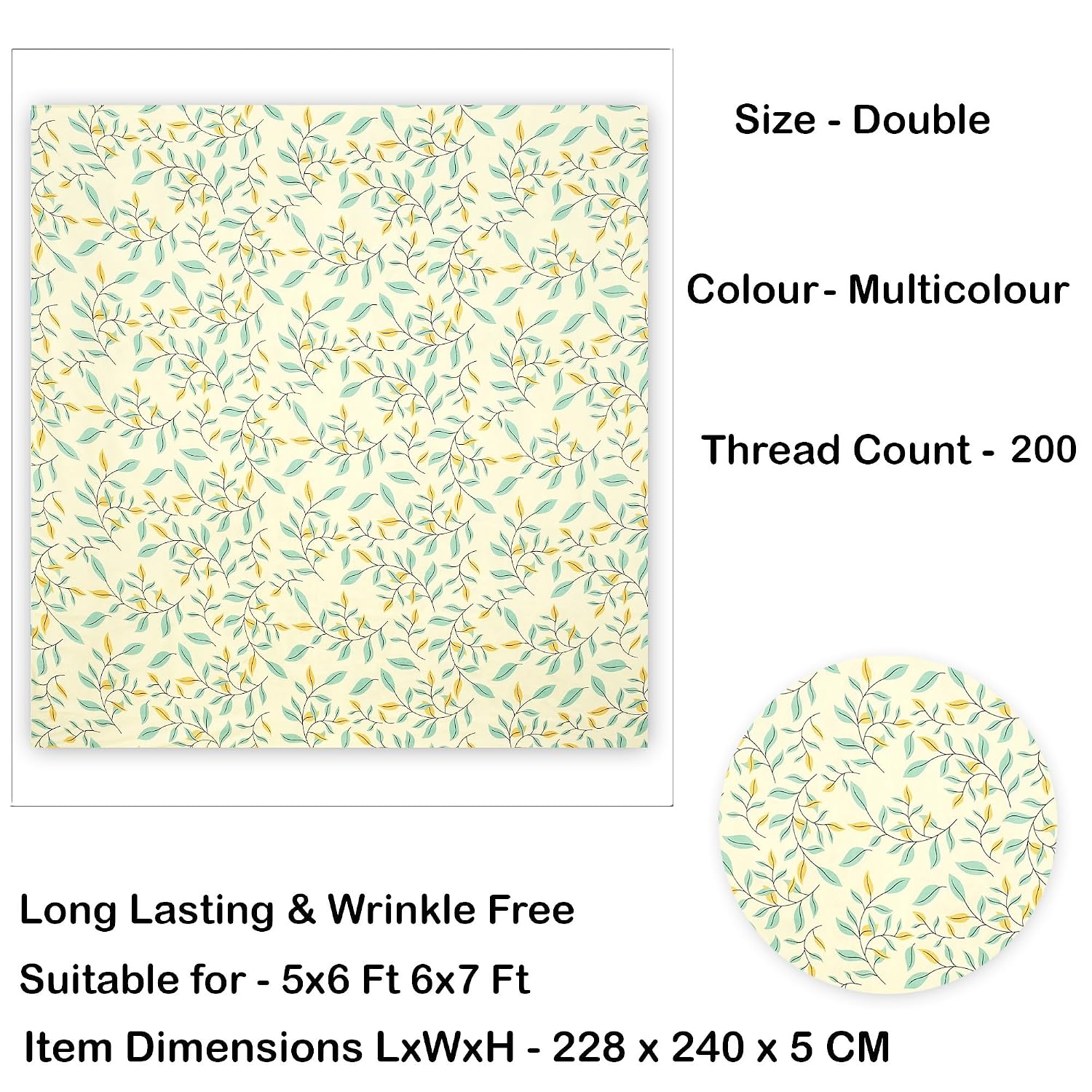 Pure Cotton Double Bed Bedsheets With 2 Pillow Covers - 86 X 90 Inches, Cream | Ideal For House - Bedroom, Guest Room, Perfect Gift For Festivals