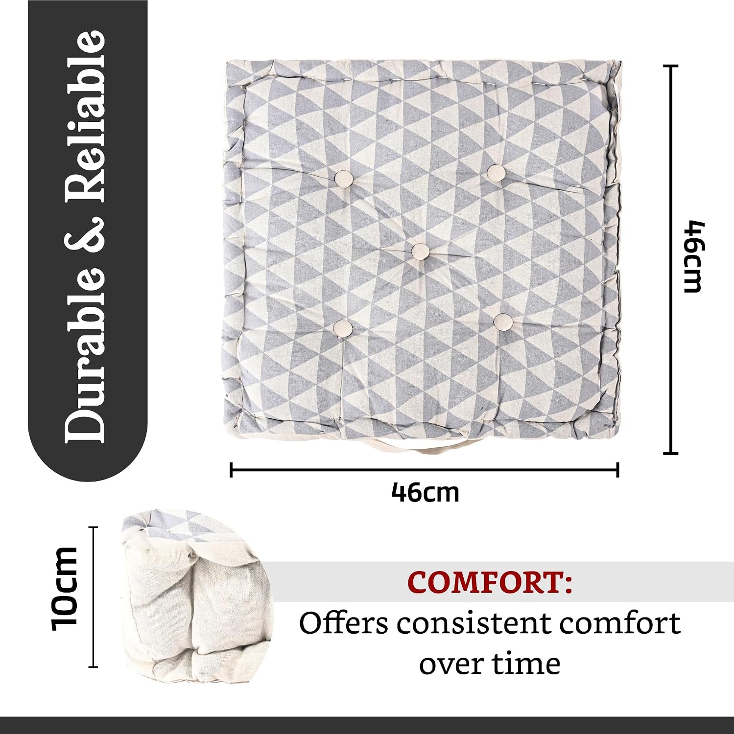 Soft Cotton Chair Cushions For Sitting, Button Pillow, Printed - Grey & Green | Pillow For Office Work & Posture Support | Sitting Cushion & Back Rest For Chair | Pain Relief - Pack Of 4