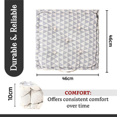 Soft & Comfortable Cotton Chair Cushion Pillow For Sitting, Triangular Print - Grey | Pillow For Office Work & Posture Support | Sitting Cushion & Back Rest For Chair | For Pain Relief