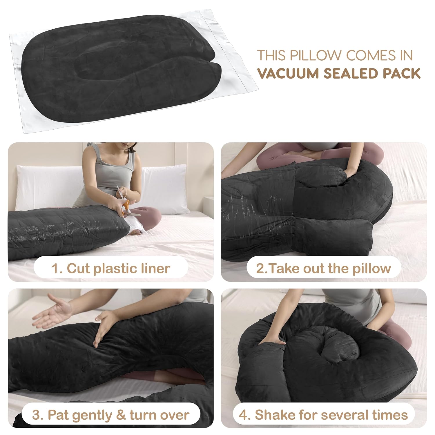 C Shaped Pregnancy Pillow For Maternity & Baby Nursing, Dark Grey Color | Full Body Support, Abdomen, Hip, Spine, Neck & Head Support Cushion | Premium Velvet Outer Cover With Zip, Comfy