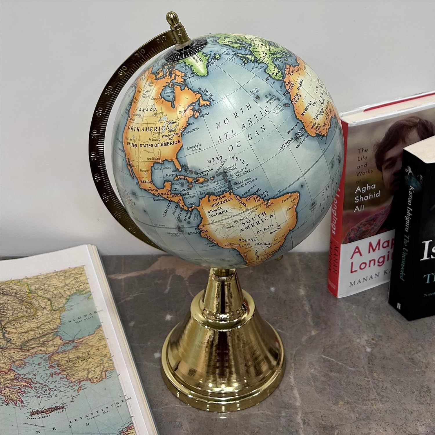 Antique World Globe Rotating With Metal Arc & Round Stand, Educational Globe For Gift, Showpiece, Home Office Decor, Desk Table, World Map, Pack Of 1