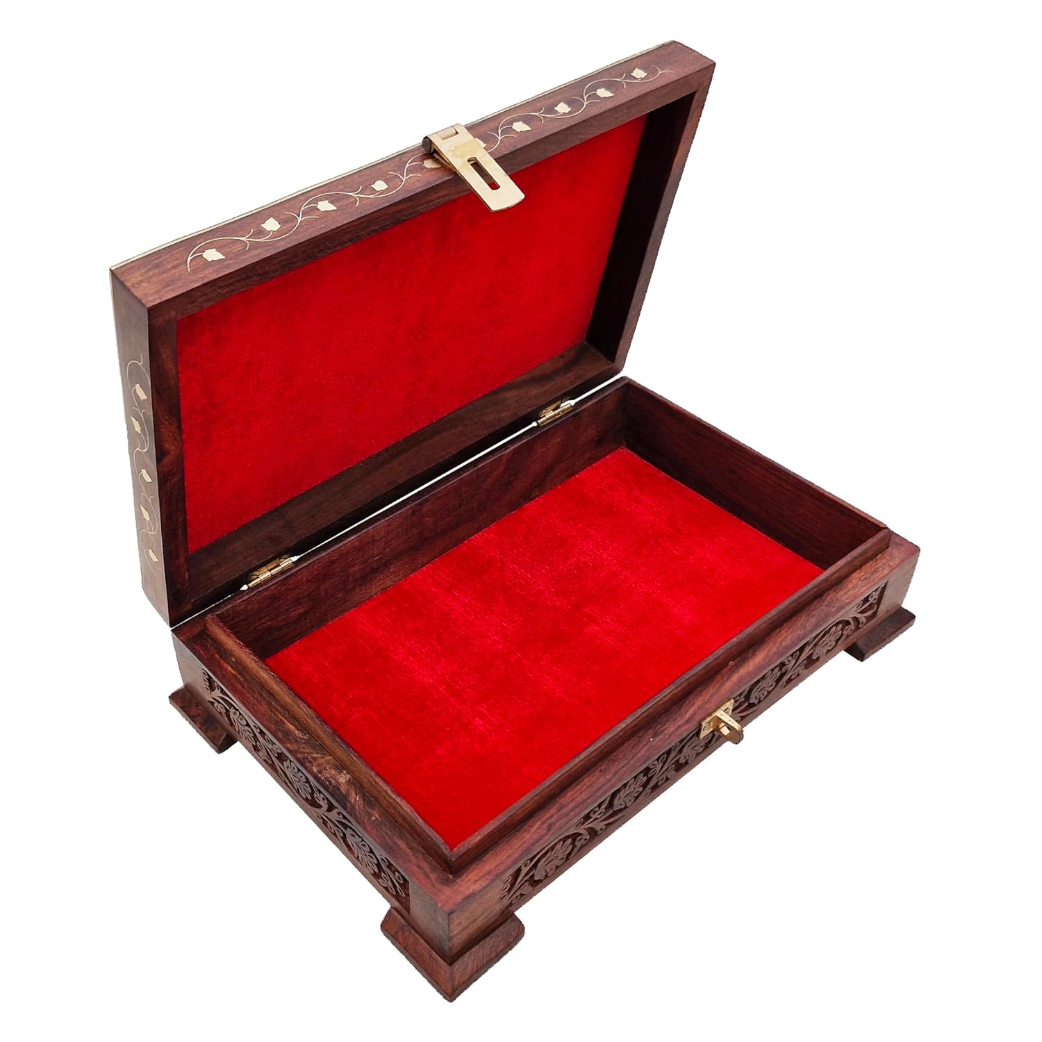 Wooden Om Box For Good Luck Jewellery Box Decorative Case Kit, Vanity, Organiser For Women, Necklaces, Cash, Gold Sparkling Edge Engraved,11 X 7, Colour - Brown, Material - Rosewood