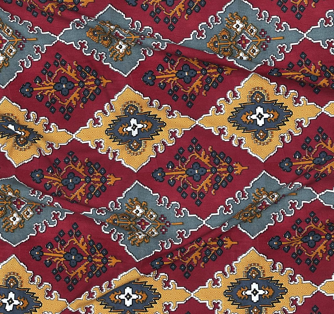 Pure Microfiber Double Bedsheet With 2 Pillow Covers - 88 X 90 Inches, Maroon & Grey | Traditional Jaipuri Rajasthani Handcrafted Design Bedsheet