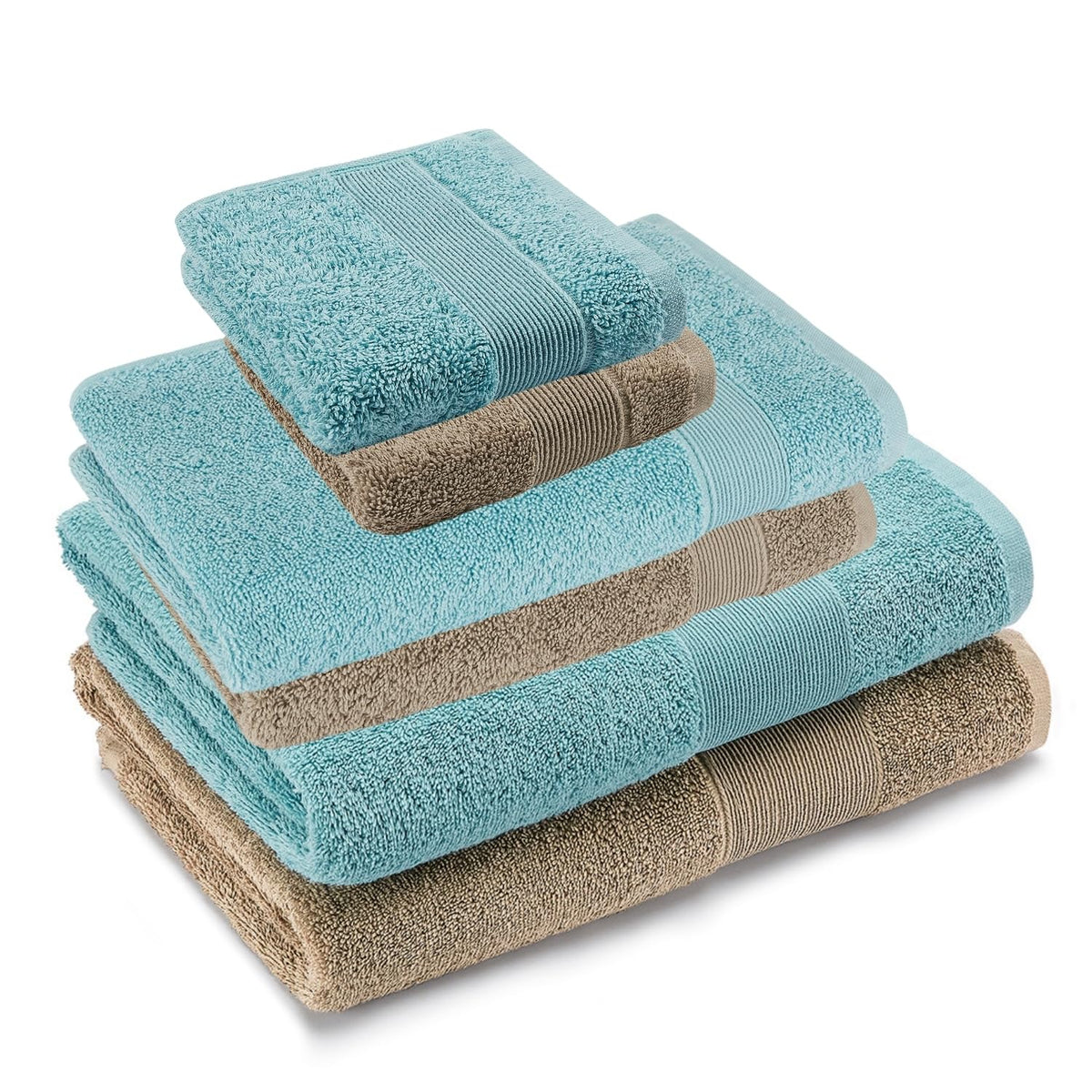 Haus & Kinder Harmony Combed Bath 1800 Gsm | Ultra Soft, Super Absorbent 100% Cotton Towels For Bathroom, Gym, Travel, Sports & Yoga | Blue & Taupe (Pack Of 6)