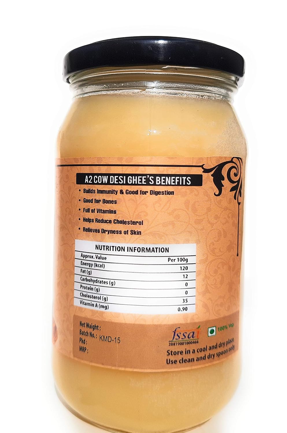 100% Pure A2 Cow Desi Ghee By Dhanowa Greens | Made With Traditional Bilona Method Healthy Desi Cow Ghee Good For Taste | (400ml) 13.5 Ounce | Jar Pack