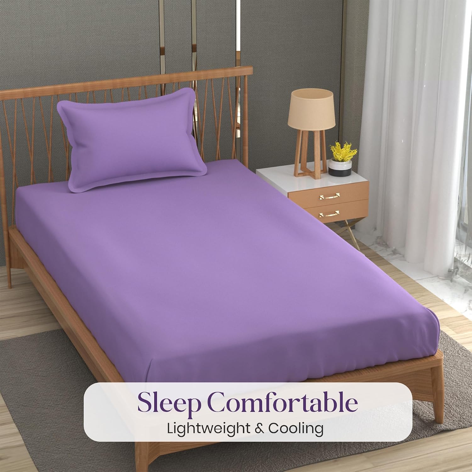 Solid Plain Single Size Bedsheet Set With 1 Pillow Covers | Size - 60 X 90 Inches, Purple | Ideal For All Seasons Due To Its Breathable Nature