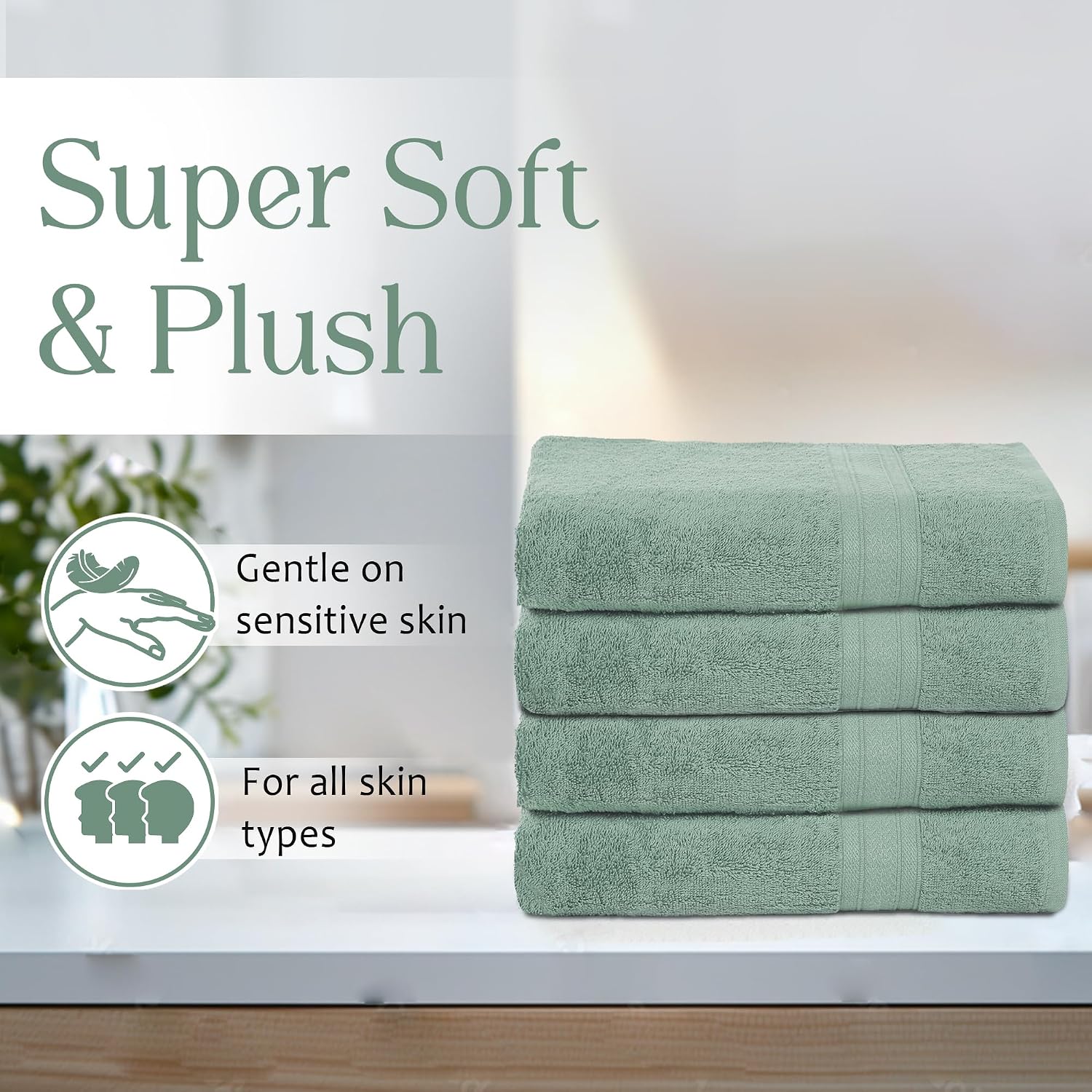 Ambra Linens 100% Cotton Large Size Bath Towel 2 Kg | Highly Absorbent Soft & Plush All Seasons Use (Aqua Green) - 4 Pcs