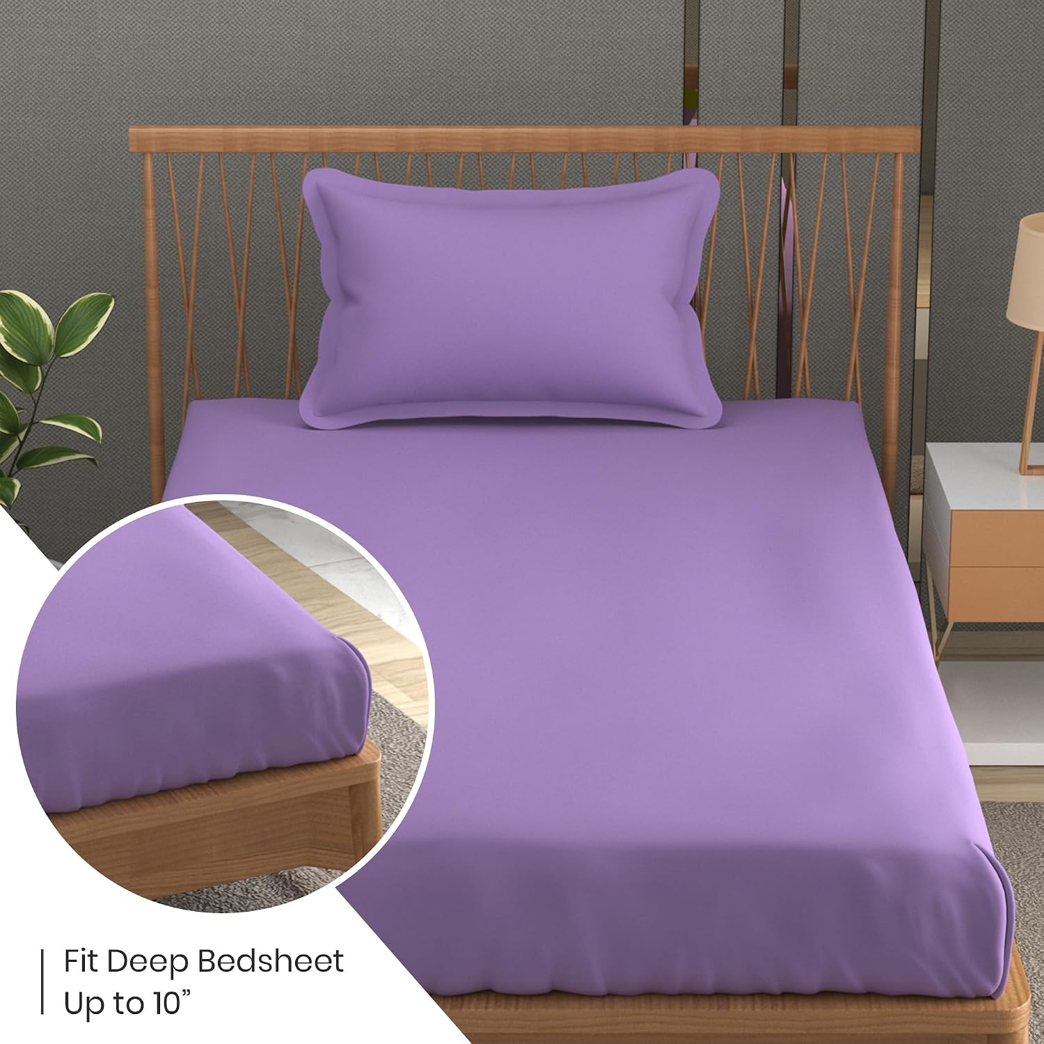 Solid Plain Single Size Bedsheet Set With 1 Pillow Covers | Size - 60 X 90 Inches, Purple | Ideal For All Seasons Due To Its Breathable Nature