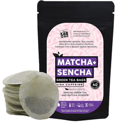The Tea Trove Japanese Matcha + Sencha Green Tea Bags - 40 Unwrapped Tea Bags | Boosts Metabolism, Rich In Antioxidants - High Caffeine Green Tea Bag In Resealable Pouch