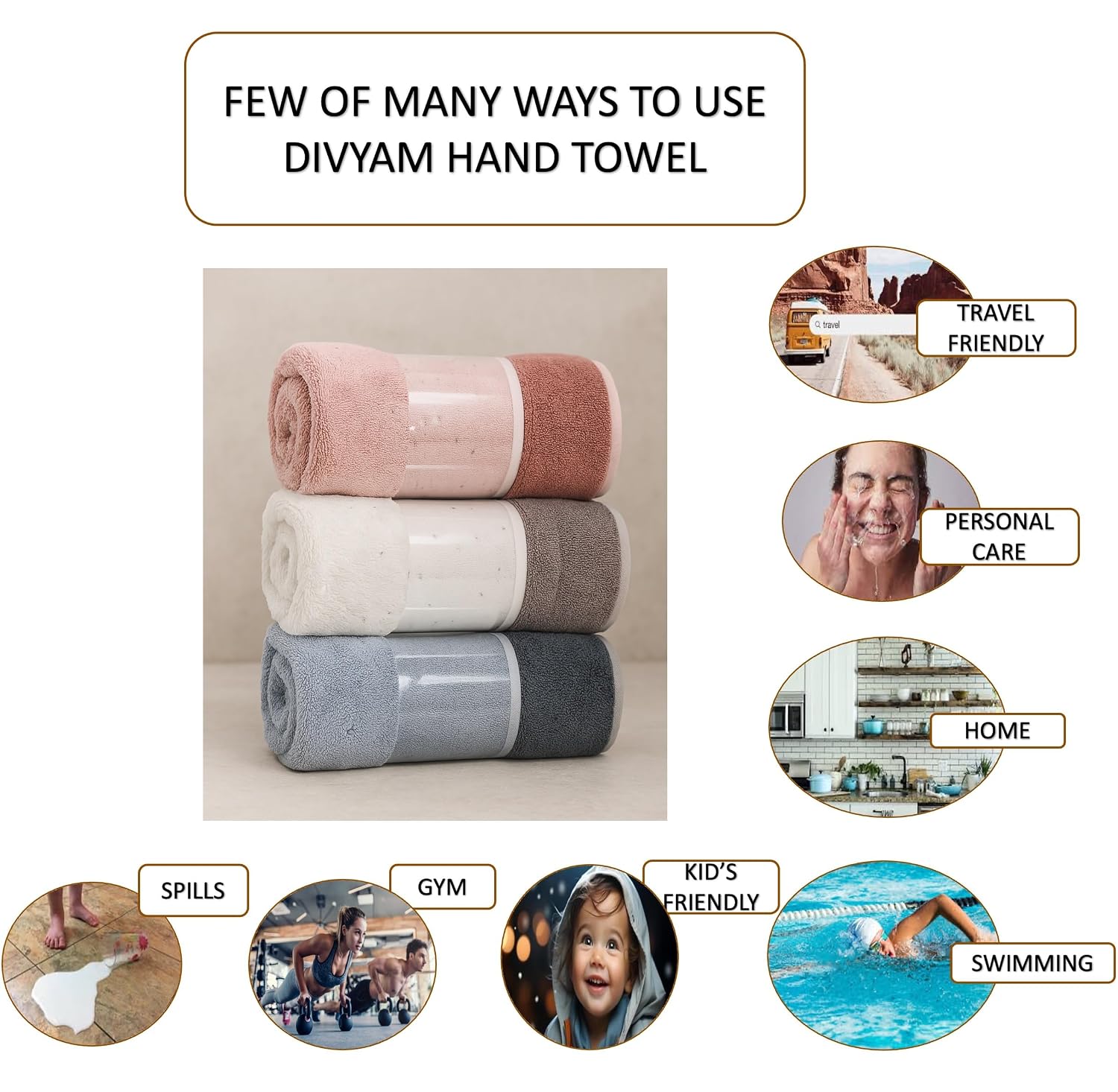 Divyam Microfiber Hand Towel 600 Gsm | Reversible Soft & Absorbent Towels For Bathroom, Kitchen, Gym With Hanging Loop Quick Dry Hand Towel (Pink White Blue)- Set Of 3