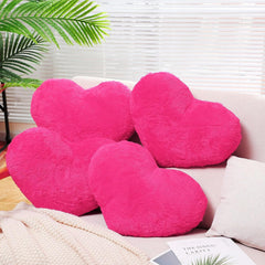 Plush Heart-Shaped Decorative Cushions, Soft Red Valentine Pillows, Dark Pink - 12 X 10 Inch | Versatile Use - For Sofa, Thoughtful Gifts For Special Occasions & Celebrations - Set Of 4