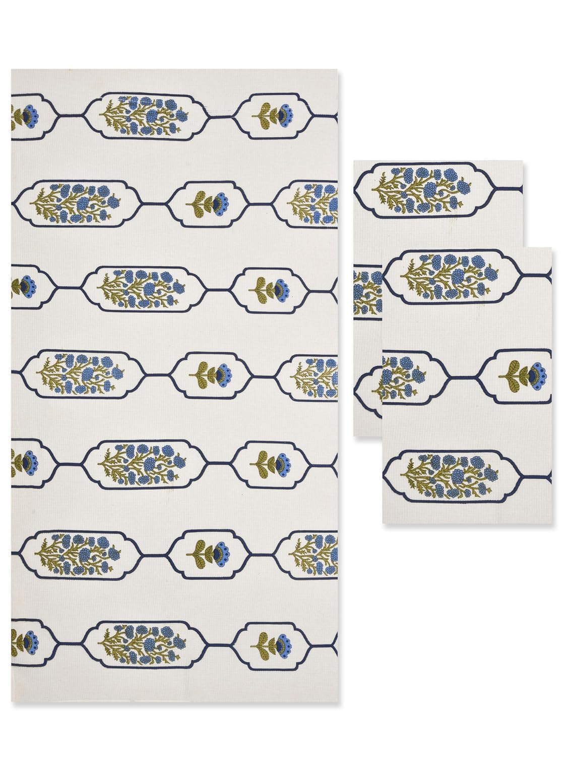 Mafatlal Madhuban Premium Waffle Cotton 1 Bath & 4 Hand Towel 900 Gsm | Hand Block Printed Floral Design Towel (Horizon Blue) - 5 Pcs