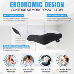 Cervical Memory Foam Pillow, Orthopedic Pillow For Neck & Shoulder Pain Relief, White & Grey - 12 X 20 Inch | Cervical Pillow For Neck Pain & Spinal Alignment, Washable Cover - 1 Piece