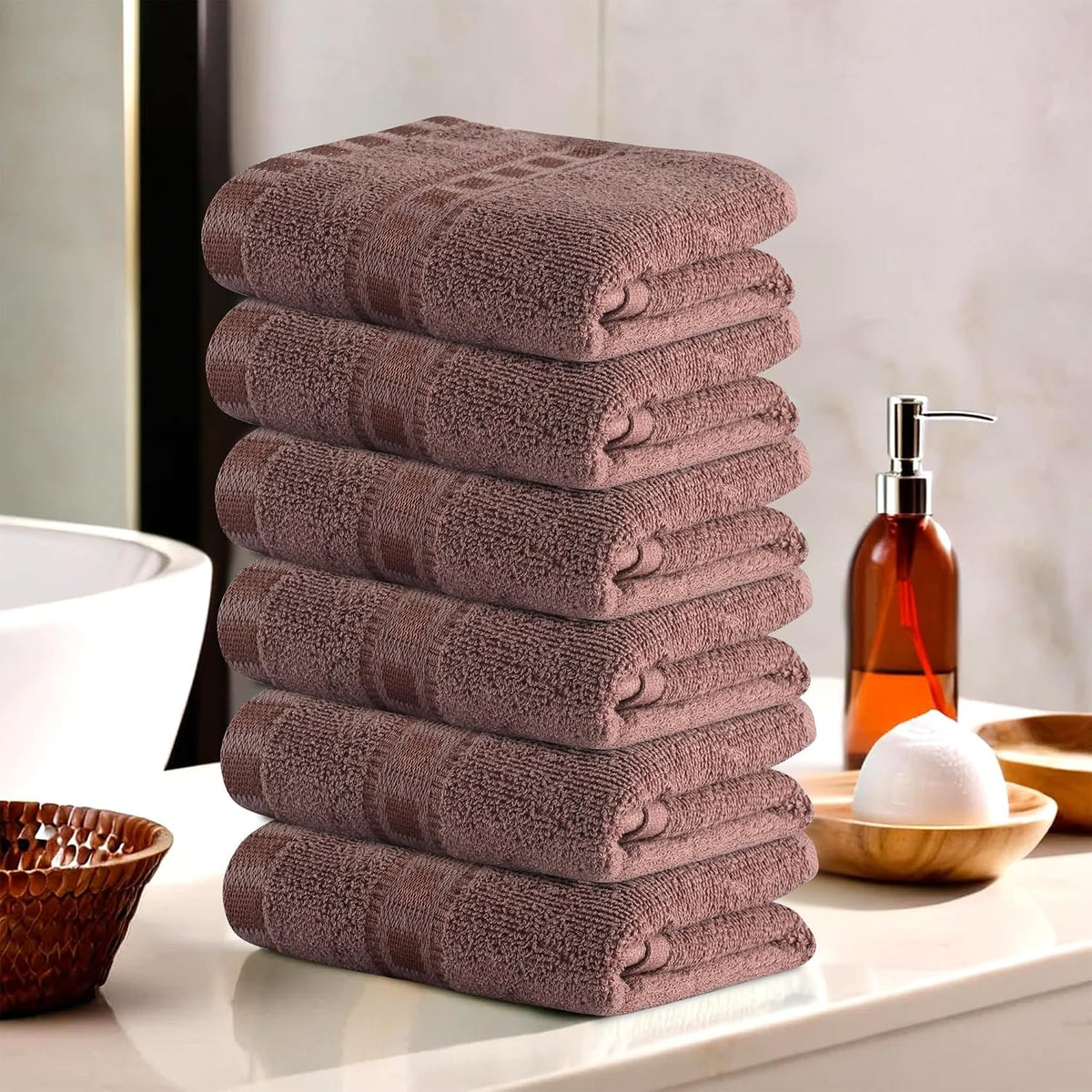 Kuber Industries Cotton Hand & Face Towels 200 Gsm | Easily Washable Workout Gym Napkins For Men & Women | Pocket Towel - Brown (Pack Of 6)