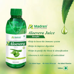 Madren Healthcare Ayurvedic Aloe Vera Juice With Pulp, Natural Herbal Juice, Helps Improve Digestion, Purify Blood, No Added Sugar | 1 Litre 2.2lbs
