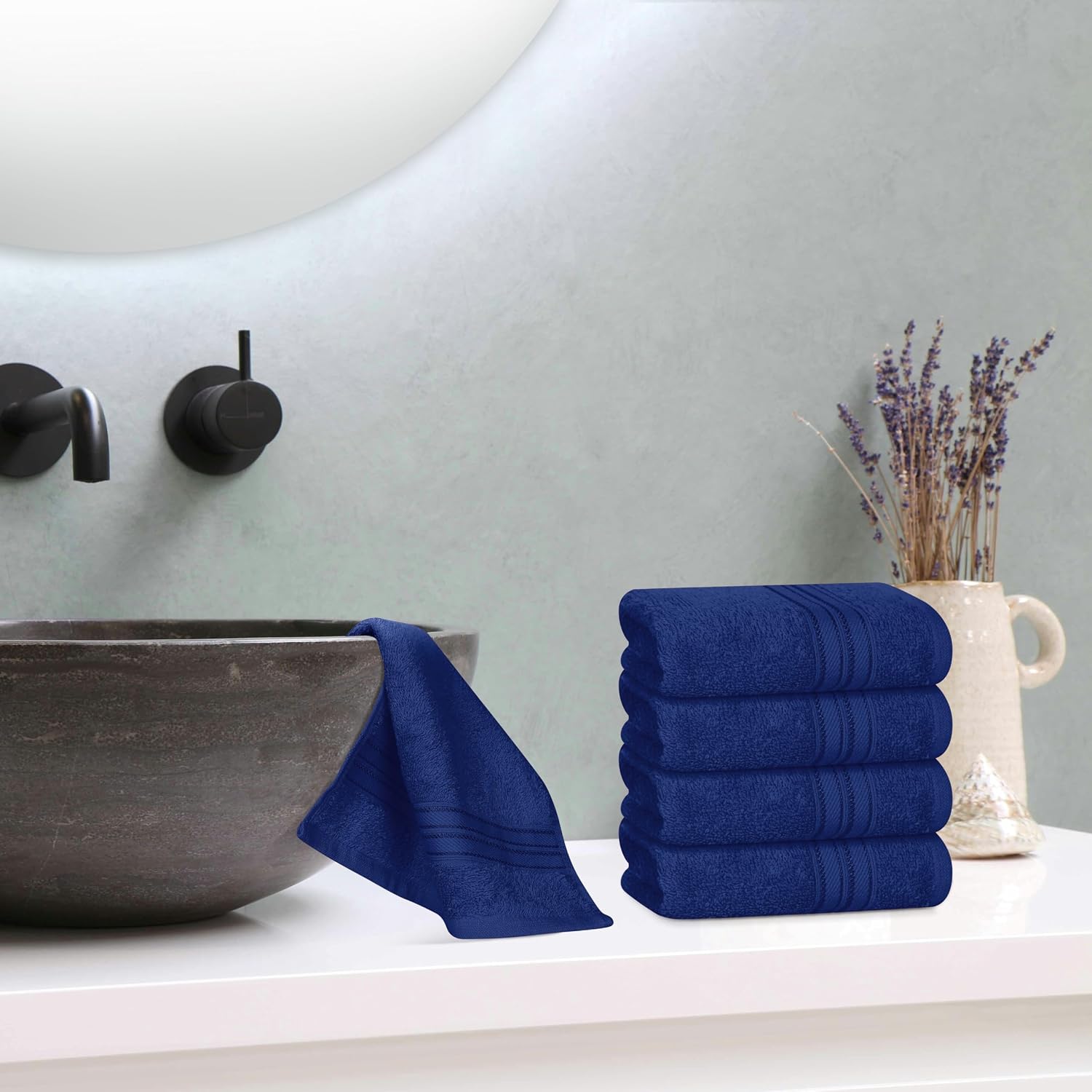 Boutiquo Ultra Soft 100% Cotton Washcloths 1800 Gsm | Contains Face Cloths Compact & Lightweight Multi Purpose Washcloths - Navy Blue (12 Piece)
