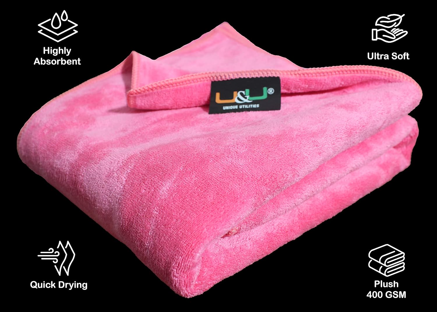 U & U Unique Utilities Microfiber Bath Towels Large Size 400 Gsm | Bath Towel For Women | Ultra Absorbent & Quick-Dry Towels For Bathing (Pink)
