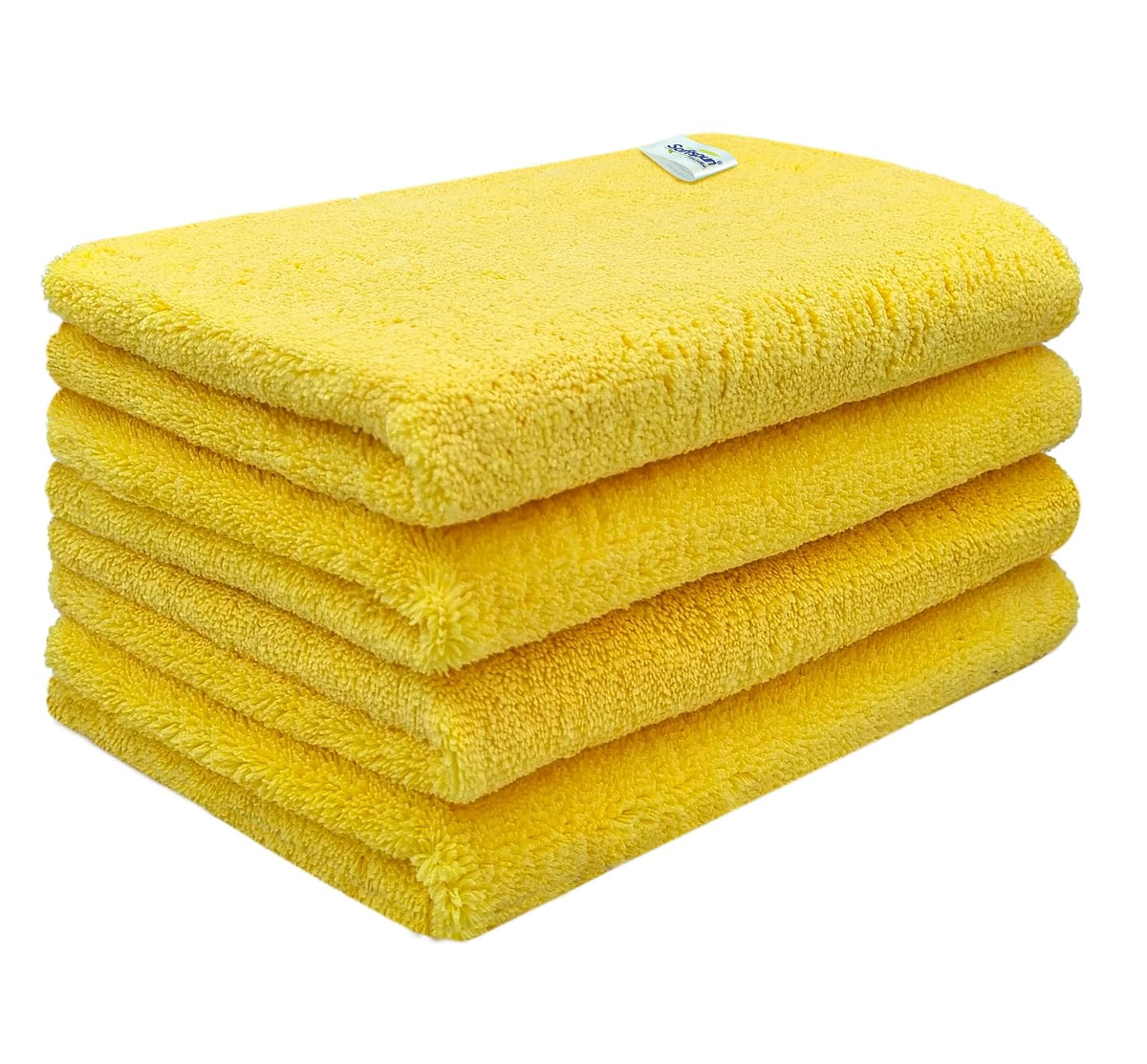 Softspun Microfiber High Loop Cleaning Cloths Towel 500 Gsm | Highly Absorbent, Lint & Streak Free, Multi-Purpose Wash Cloth For Kitchen, Window, Silverware - Pack Of 4 (Yellow)