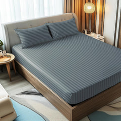 Stripes King Size Cotton Bedsheet With 2 Pillow Covers - 86 X 94 Inches, Dark Grey | Perfect For Home Decor, Guest House | Ideal For All Seasons