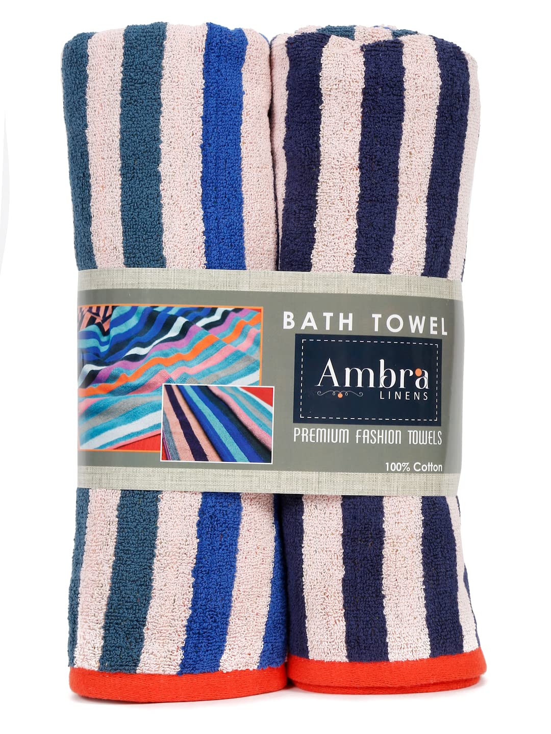 Ambra Linens Highly Absorbent Bath Towels 1 Kg | 100% Cotton, Soft & Plush All Seasons Use, Extra Large Size (Sober Blue)- Pack Of 2