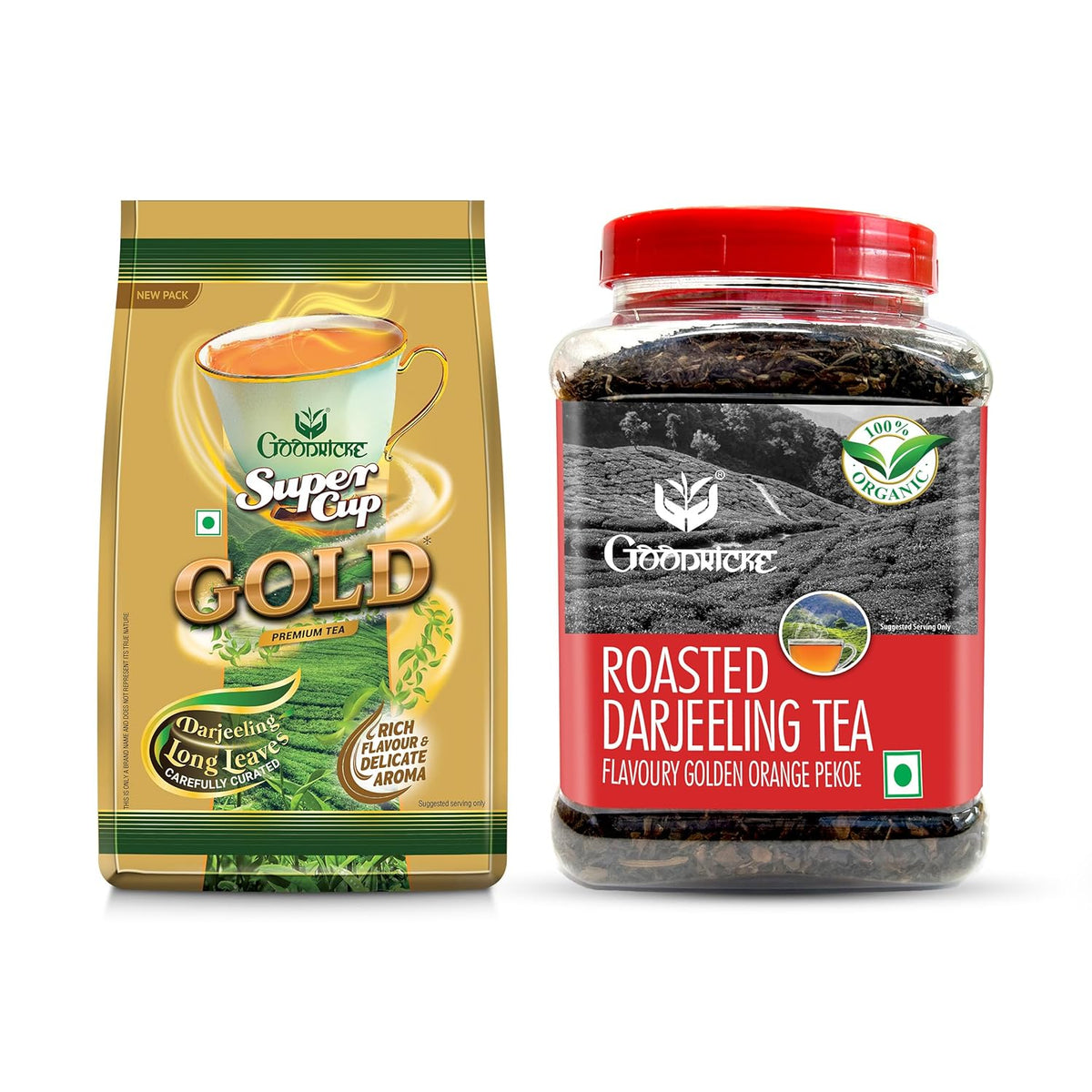 Goodricke Combo Pack Of 2 X 250gm, 8.8 Ounce Each - Roasted Darjeeling Tea & Super Cup Gold Tea | 100% Pure & Original Single Estate Whole Leaf Tea - Low Caffeine Loose Leaves
