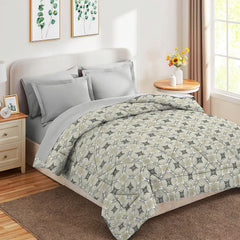 Double Bedsheet 1 Comforter 2 Pillow Covers - 90 X 100 Inches, Grey & White, 4 Pcs Bedding Set | Cotton Summer Ac Comforter Set King Size Double Bed