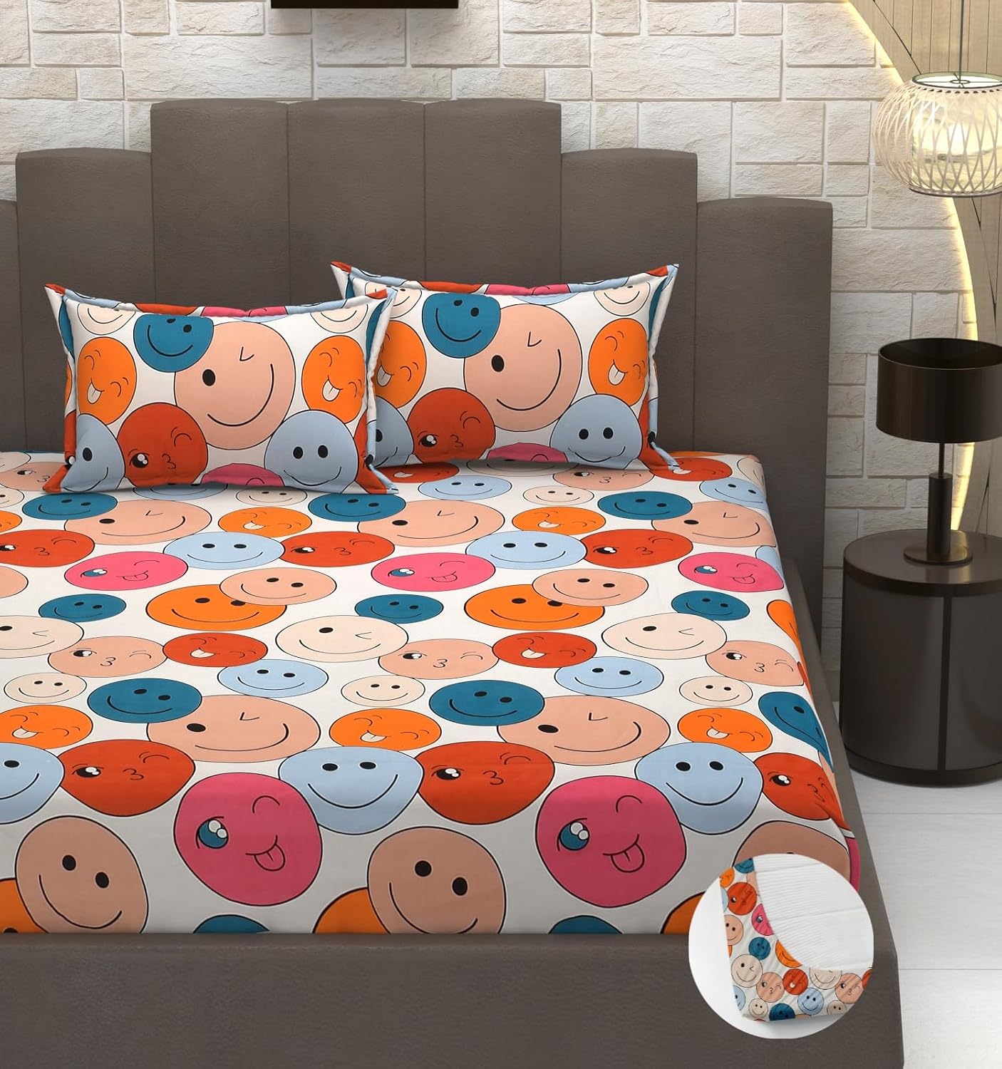 Premium Heavy Cotton Elastic Fitted King Size Bedsheet With 2 Pillow Covers - 72 X 78 X 10 Inches, Multicolor | All Weather Comfort & Bedroom - Softness & Natural Breathability