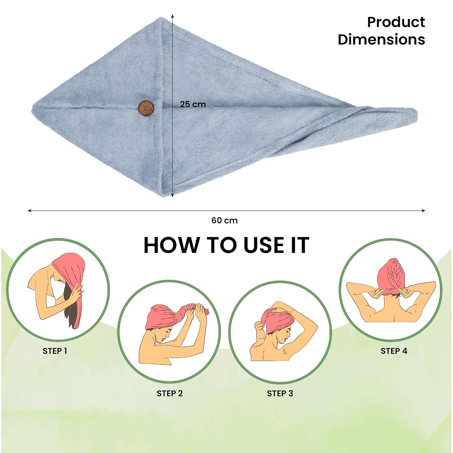 Mush Bamboo Hair Towel 300 Gsm | Ultra Soft, Absorbent & Anti Microbial Hair Wrap (Sky Blue)