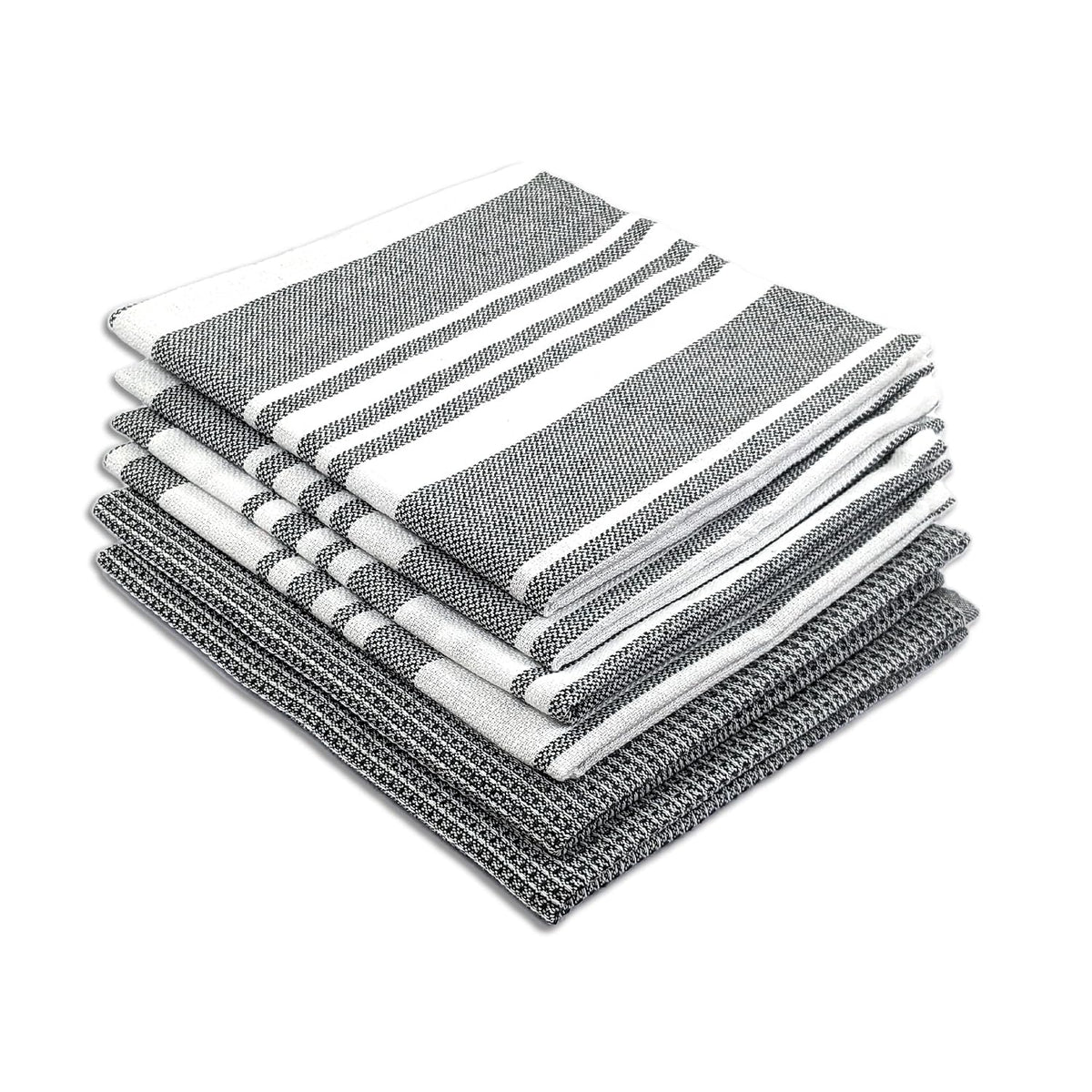 Indihaus Cotton Multi-Purpose Kitchen Hand Towels 370 Gsm | Waffle & Stripes Lunch, Dish Towel (Slate Grey)- Pack Of 6