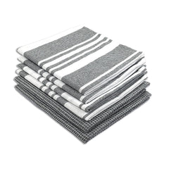 Indihaus Cotton Multi-Purpose Kitchen Hand Towels 370 Gsm | Waffle & Stripes Lunch, Dish Towel (Slate Grey)- Pack Of 6