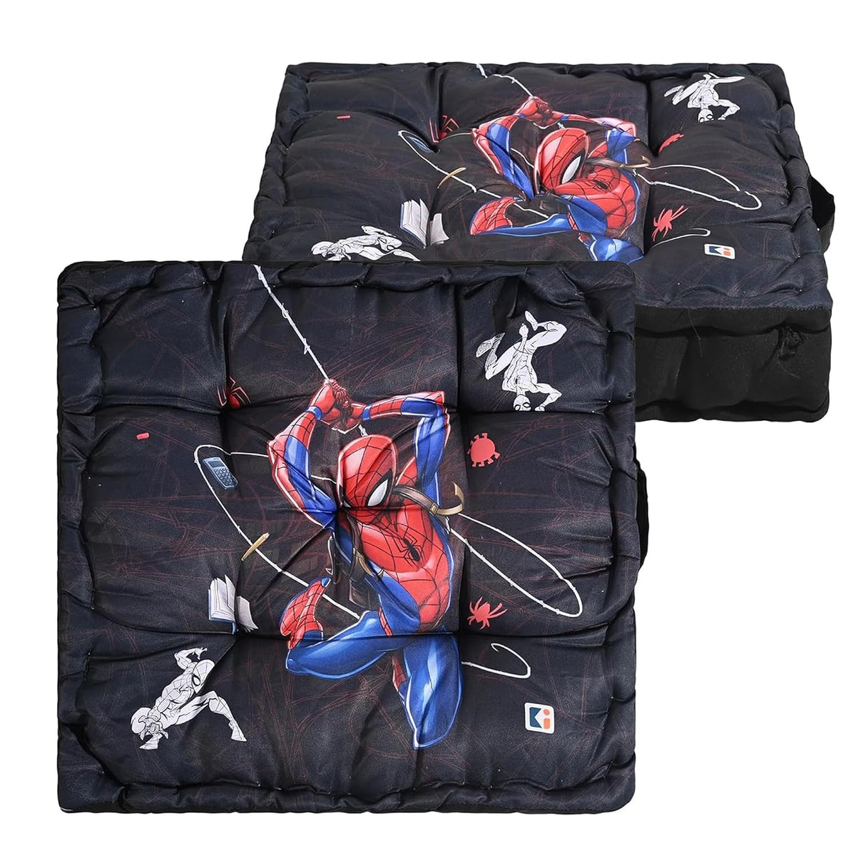 Cotton Chair Cushions Pillow For Sitting, Back Rest, Marvel Spiderman - Black | Chair Pad For Office Work & Posture Support | Furniture Cushion, Lightweight & Portable - Pack Of 2
