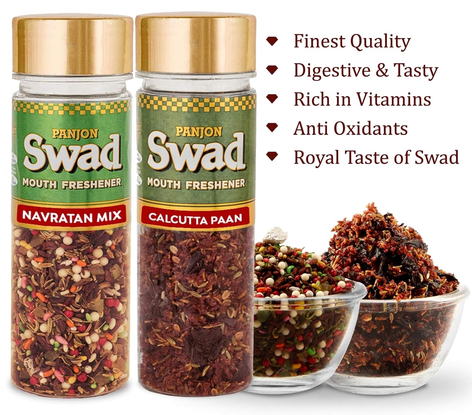 Panjon Swad Premium Mukhwas Navaratan Mix & Calcutta Paan 240gm, (120gm *2 Bottles)