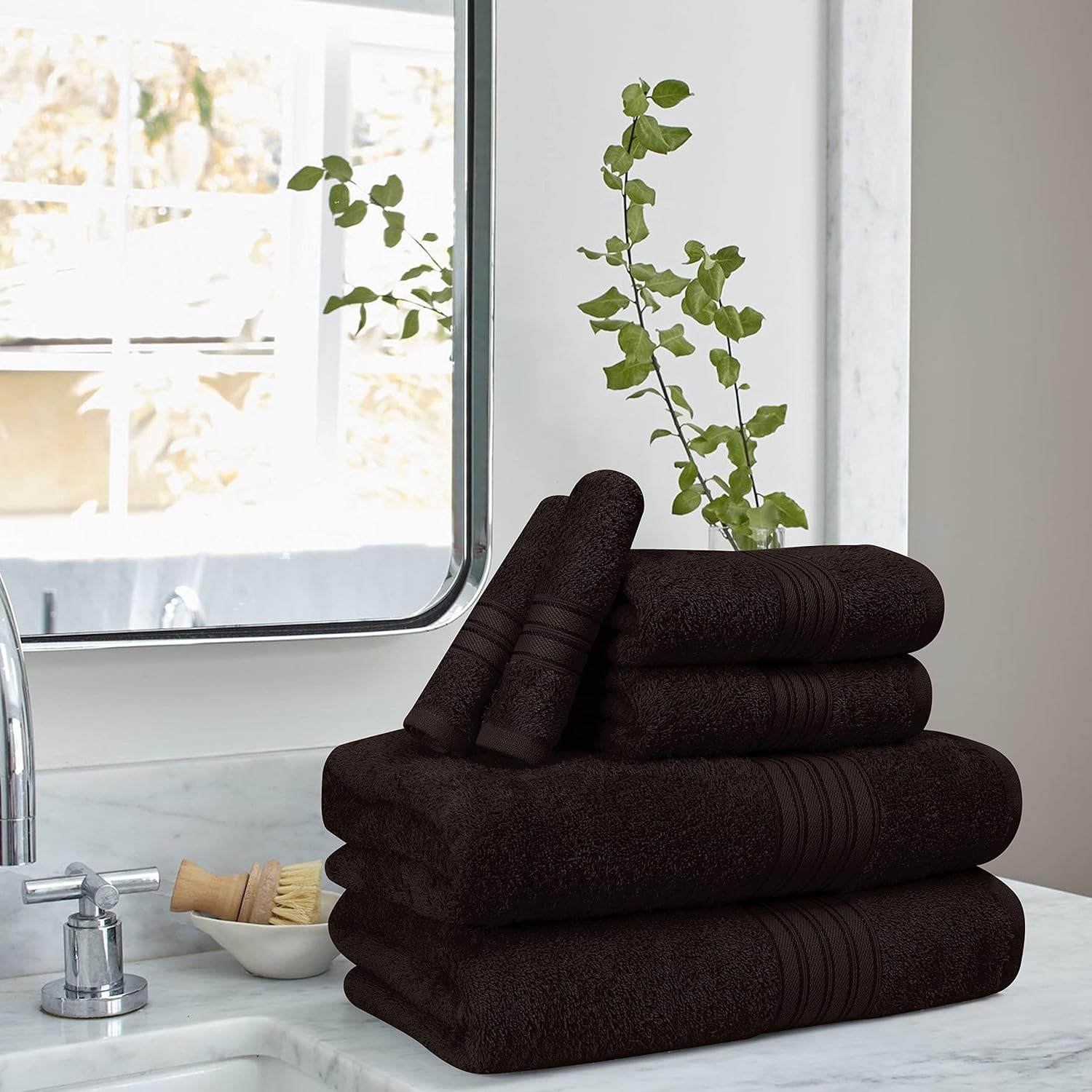Boutiquo 100% Cotton 2 Bath, 2 Hand & 2 Face Towels 1800 Gsm | Eco-Friendly Towels For Men & Women Ultra Soft & Highly Absorbent - Chocolate Brown (Set Of 6)