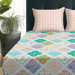 1 Piece Microfiber Bedsheet For Double Bed With 2 Pillow Covers - 88 X 100 Inches, Multicolor | Cotton Bedsheet, Breathable & Wrinkle Free