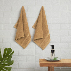Welspun 100% Cotton Easy Care Hand Towel 400 Gsm | Quick Dry Ultra Soft Hand Towel (Light Brown) - Pack Of 2