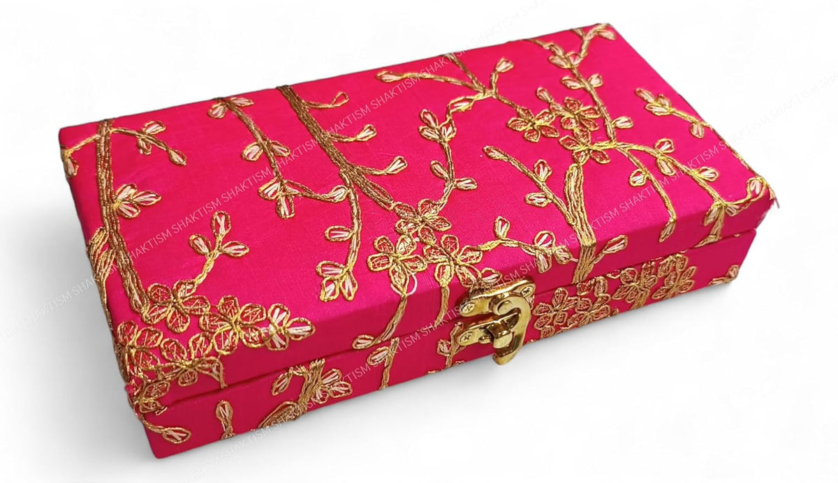 Decorative & Attractive Box Cash Box, Shagun Box, Jewellery Box, Money Box Envelop Wedding, Gift Box, Bangel Box With Embroidery Design Pack Of 1, Colour - Pink