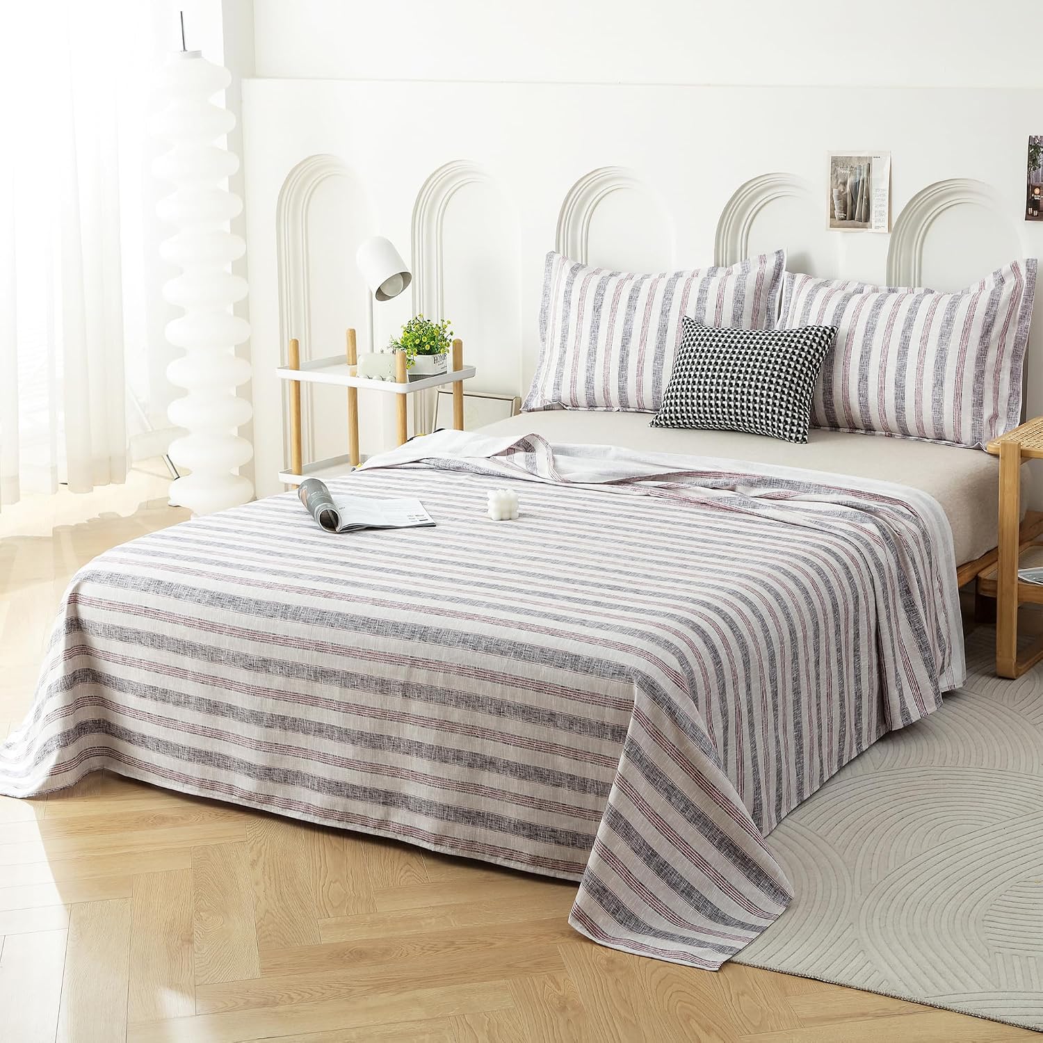 King Size Bedsheet With 2 Pillow Covers - 98 X 106 Inches, Red & White | Summer Breathable & Wrinkle Free | Bedsheet Long Lasting & Soft To Touch