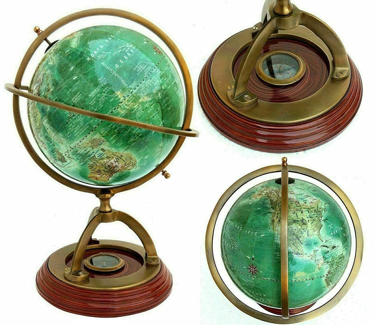 Handmade Nautical Antique Brass World Globe 14'' Tall Collectible Table Top With Compass, Educational Globe For Kids Learning, Pack Of 1
